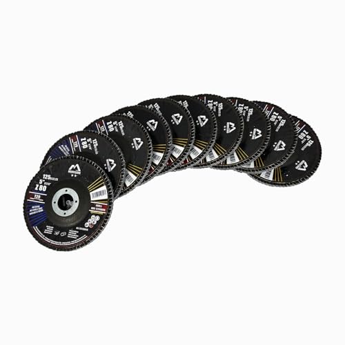 Merryland Flap Disc 125 Metal for Angle Grinder, 125mm 80 Grit T29 Flap Wheel 10 Pieces, Blue Zirconium Corundum INOX Stainless Steel Iron Universal 5 inch, Craft-Line FC1108414-10