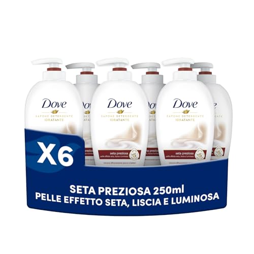 Dove, Sapone Liquido Mani Seta Preziosa, Sapone Detergente Mani Idratante, Rimuove con Efficacia Sporco e Batteri, con +5 Agenti Idratanti, Formula 99% Biodegradabile, 6 pezzi da 250ml