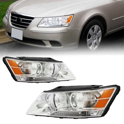 KARPAL Pair Halogen Headlights Assembly Kit Fit for 2009 2010 Hyundai Sonata Halogen Headlamps Driver + Passenger Side Replace 921010A500+921020A500