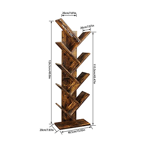Homefort 9-Shelf Bookshelf,Geometric Tree Bookcase,Wood Bookshelves Storage Rack, Mdf Tree Shelf Display Organizer For Books,Magazines,Cds And Photo Album Holds Up To 5Kgs Per Shelf (Rustic Brown) #TOP3