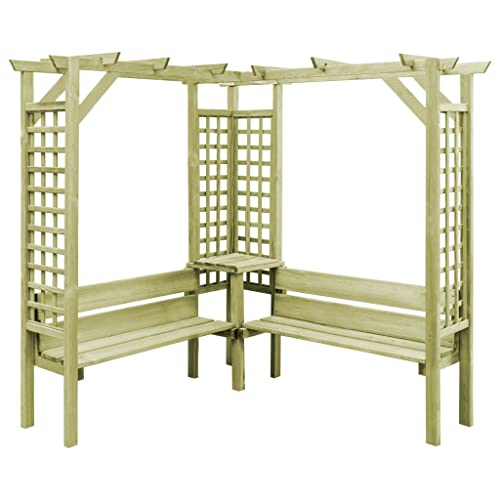 vidaXL Pergola d'angle Banc Rosiers Plantes Grimpantes Bois de Pin Imprégné