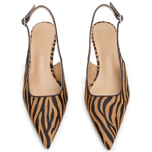 ClassicSter Leopard Slingback Heels for Women Pointed Toe Low Kitten Heel Pumps with Buckle Animal Print Comfortable Dress Shoes2