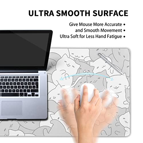 Image of Kawaii Cats White Gaming Mouse Pad XXL Cute Kittens Japanese Extended Big Large Desk Mat Non-Slip Rubber Base Stitched Edge Long Keyboard Mousepad for PC Computer Laptop, 35.4x15.7 Inches
