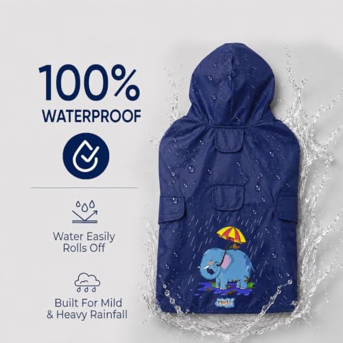 Image of Mutt of Course Waterproof Dog Raincoat with Hood & Mesh Lining | Collar & Harness Leash Opening Blue (M)