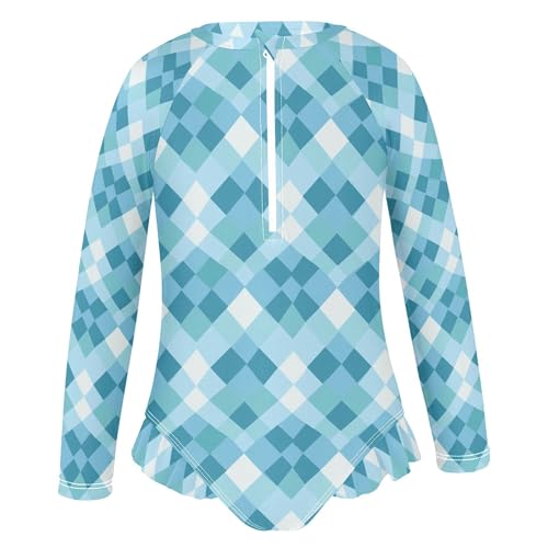 Buffalo Check Plaid Girls Long Sleeve Rashguard Swimsuit UV Protection One-Piece Swimwear Bathing Suit B04039622