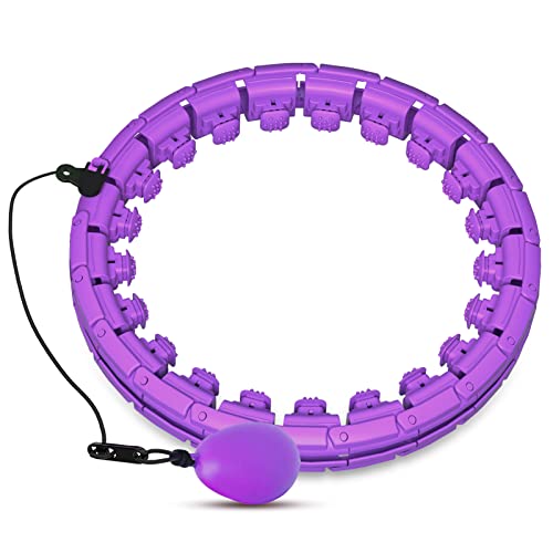 Brebon Weighted Hoola Exercise Fit Hoops Plus Size, 2 in 1 Weight Loss 24 Detachable Knots Hoops Adjustable Auto-Spinning Ball Abdomen Fitness Equipment for Adult, Purple