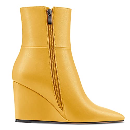 Aachcol Women Ankle Boots Short Bootie Wedge Close Pointed Toe Chunky Block Mid Heel Dress Shoes Matte Zipper 2 Inch3