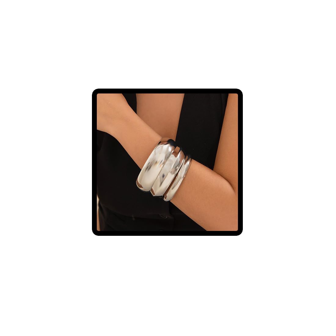 Cubahop Vintage Metal Arc Wide Face brazaletes de pulsera de arco ancho de la cara de arco de brazaletes de mano geométrica apilable suave para mujeres
