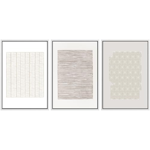 SIGNWIN Framed Canvas Print Wall Art Set Tan Geometric Pattern Landscape Abstract Shapes Cozy Neutral Modern Art Decorative Boho Relax/Zen Nordic for Living Room, Bedroom, Office - 24'x36'x3 White