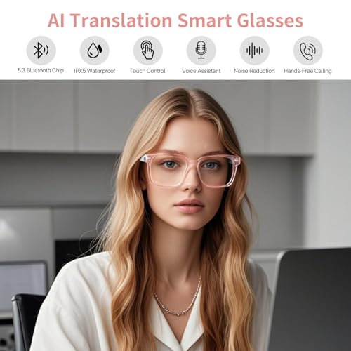 Image of AI Translation Glasses for Women, Clear Blue Light Glasses, Simultaneous Interpretation Eyeglasses for 110+ Languages, Real-Time Translation,Live Recording, Bluetooth Smart Glasses for Business /Travel