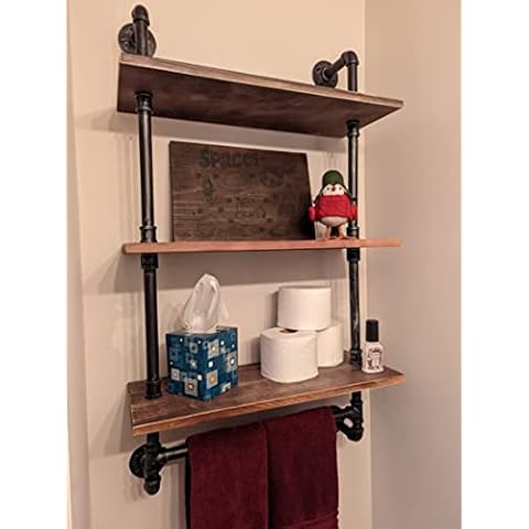 Rustic Bathroom Shelves Industrial Pipe Wood Shelf for Farmhouse,3-Tiers Wall Mounted Floating Shelves Towel Storage Shelf Cover