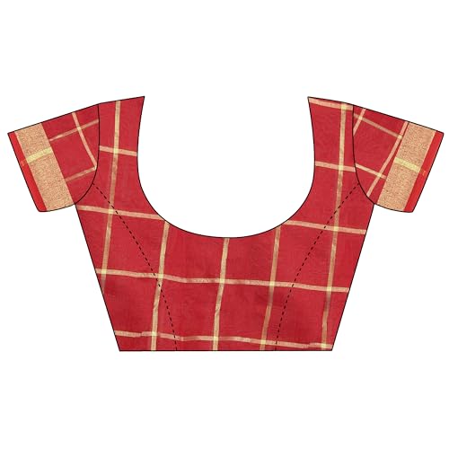 Image of StyleScope Women's Kota Doria Cotton Zari Checks Manipuri Saree With Unstitched Blouse Piece (Malanng)
