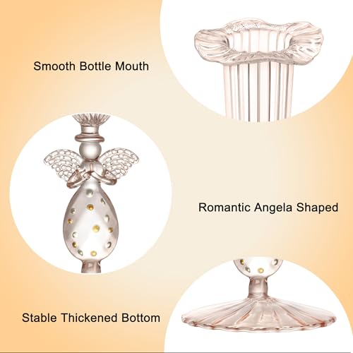 Image of Flameless Taper Candle with Vintage Glass Candle Holder, Set of 2, Wedding Dating Party Table Decor Centerpiece, Angel Shaped, Rose Gold