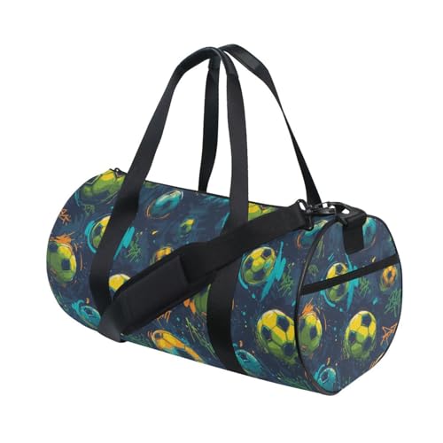 Graffiti Football Sports Duffel Bag Full Print Barrel Gym Bag with Side Zipper Pocket and Inner Compartment, Durable Lightweight Fabric for Sports, Training, Travel and Outdoor Use3