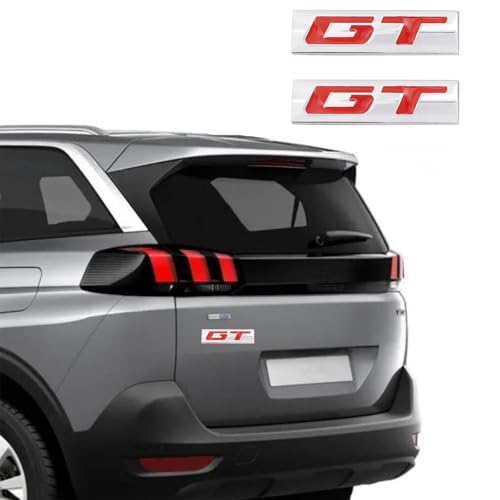 Image of 2 Pcs GT Emblem 3D Metal Nameplate Badge Decal Car Side Rear Front Trunk Bumper Badge Sticker For Genesis Ford Mustang (Silver Red)