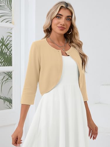 Image of Heymoments Women's 3 /4 Sleeve Casual Shrugs Lightweight Open Front Cropped Cardigan for Dresses
