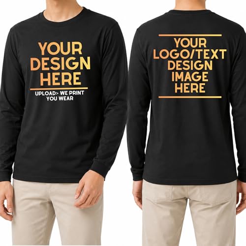 Custom Long Sleeve Shirt for Men Women Personalized Logo Text Photo Tee Front Back Print Custom Work Family Team Shirt Gift Adult Black XLarge