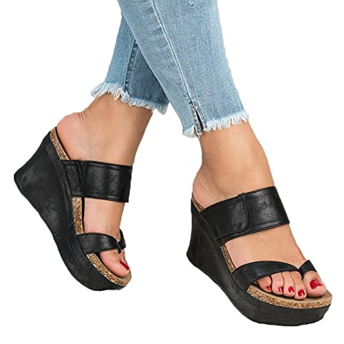 Koyike Hallux Valgus Zehentrenner,Keilabsatz Open Toe Plattform Sandale Damen,PU Leder Ballen Schienen Bunion Splints Hausschuhe,Für Plantarfasziitis (Color : Black, Size : 37 EU) Cover