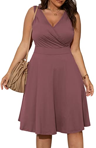 Image of POSESHE Womens Plus Size Dresses Sleeveless Wrap V-Neck Sundress Casual Summer Wedding Guest Cocktail Dress with Pockets
