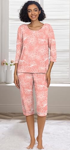 Image of PrinStory Womens Pajama Sets Capri Pjs Soft Lounge Sets XS-4XL