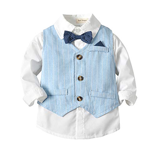 Tem Doger Baby Boys Formal Suit Toddler Gentleman Set Dress Slim Fit Long Sleeve Shirt+Blue Vest+Pants Outfits Tuxedo (70/3-6 Months, Blue2) #TOP1