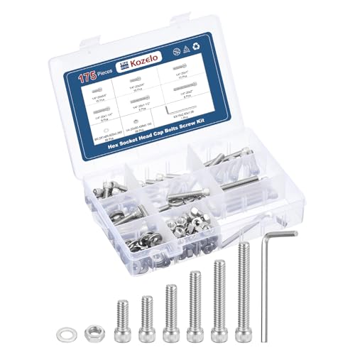 Vis à tête cylindrique 1/4"-20 en acier 304 pour imprimante 3D, boîte de 175 pièces avec clé Allen