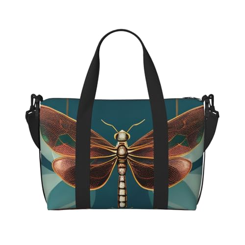 Travel Duffle Bag Weekender Bag Carry On Tote Bag Sport Gym Bag for Women Men Dragonfly and lotus Print