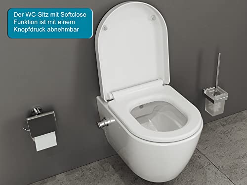 Aqua Bagno | Taharet Toilette mit Bidet-Funktion, Absenkautomatik, spülrandlos, hochwertige weiße Keramik | 51,5 cm kurz – Bild 4