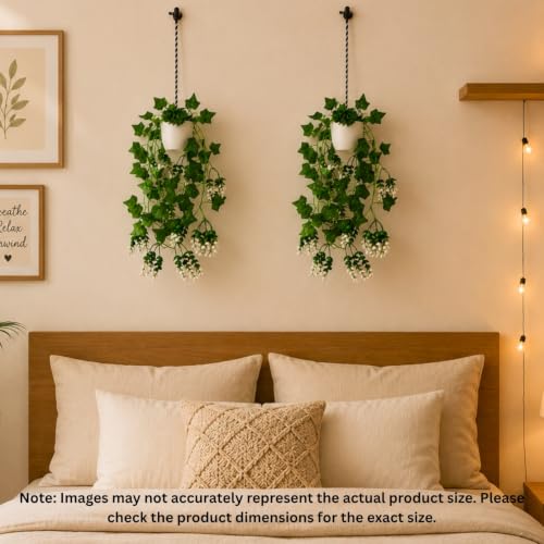 Image of fancymart Artificial Hanging Ivy Plant with White Hanging Pot & Rope, 60 cm Height, Pack of 2, Realistic Green Leaf Creeper for Home, Office, Living Room & Wall Decor