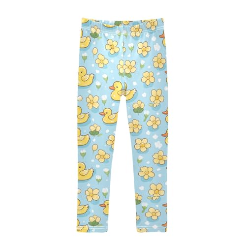 Cute Yellow Duck Girls' Leggings Toddler Doodles Flowers Cartoon Kids Yoga Pants Dance Active Tights 4T