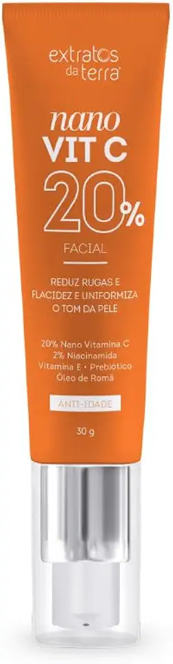 Nano Vit C20 Extratos da Terra – Sérum Facial com 20% de Vitamina C Nanoencapsulada para Rejuvenescimento e Clareamento da Pele