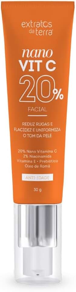 Nano Vit C20 Extratos da Terra – Sérum Facial com 20% de Vitamina C Nanoencapsulada para Rejuvenescimento e Clareamento da Pele