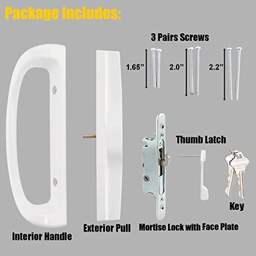 Hausun Patio Sliding Door Handle Set With Lock Key Cylinder,Mortise Lock And Face Plate,Complete Replacement Handle Lock Set Fits Door Thickness From 1-1/2" To 1-3/4",Reversible Design #TOP3