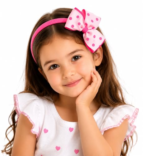 Image of BABIES BLOOM Designer Red Hair Bow, Baby Headband and Hair Accessory Set (Set of 5) (Dark Pink Light Pink with polka dots)