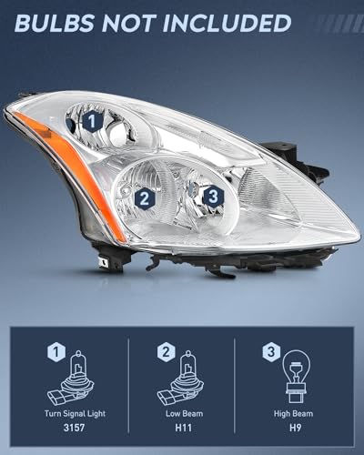 Image of Nilight Headlight Assembly Compatible with 2010 2011 2012 Nissan Altima 4 Door Sedan Replacement Headlamp Chrome Housing Amber Reflector Driver and Passenger Side