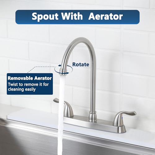HOTIS HOME Brushed Nickel Kitchen Sink Faucet, 2 Handle 3 Hole Kitchen Faucet Without Sprayer, High Arc Swivel Spout Stainless Steel Sink Faucet for Rv Camper