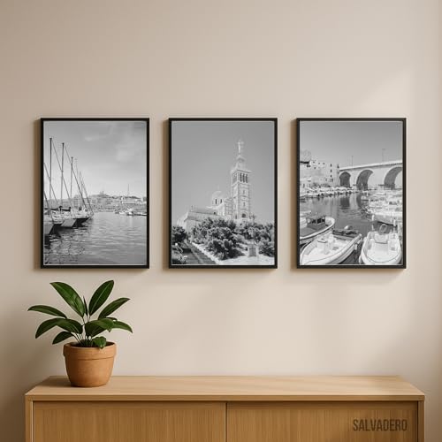 Poster Marseille noir et blanc pour décoration salon et bureau design moderne