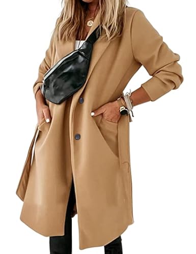 Hooever Women's Double Breasted Wool Blend Coat Winter Notched Lapel Belted Peacoat Mid Long Jacket3