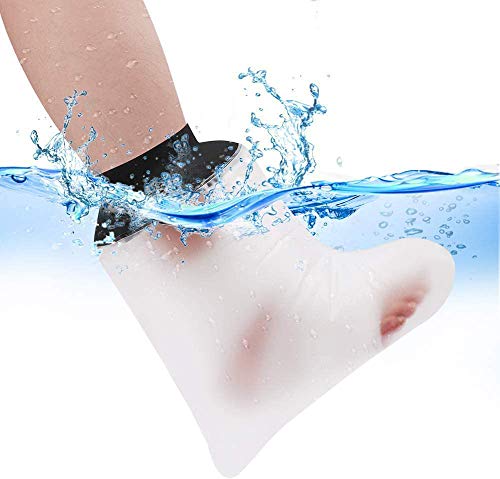 Waterproof Foot Cast Cover for Shower Bath, Adult Watertight Foot Protector, Reusable Wound Bandage Sleeve Dressing Bag Covers for Foot, Ankle, Toe, Heel, Instep (Black)