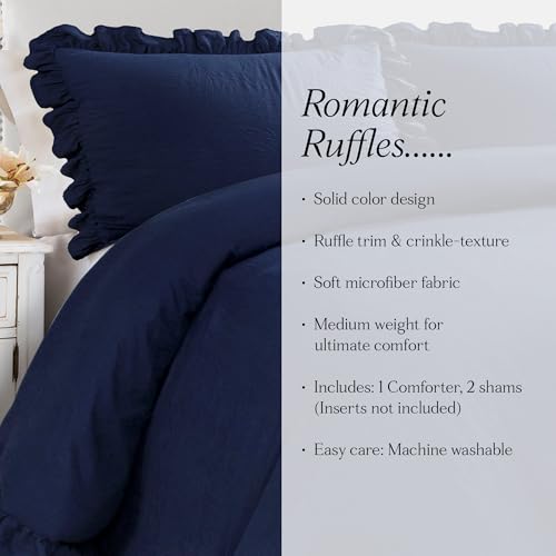 Image of Lush Decor Reyna Ruffle Comforter Set, Full /Queen, Navy, 3 Piece Cozy Bedding Set