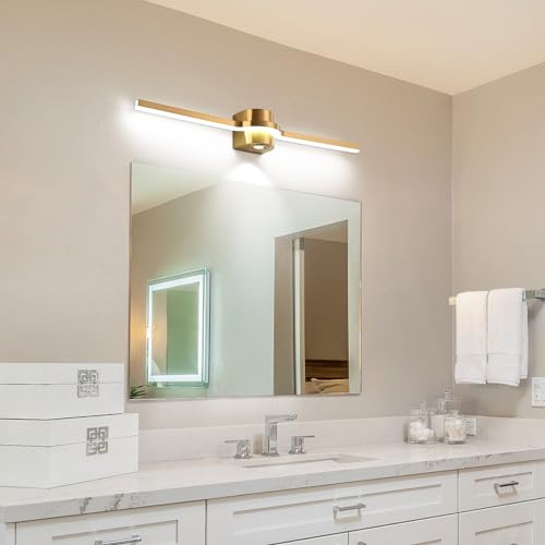 Image of SOLFART Bathroom Light Fixtures 32 Inch Dimmable Bathroom Lights Brushed Bronze Vanity Lights for Bath LED Modern Wall Light D