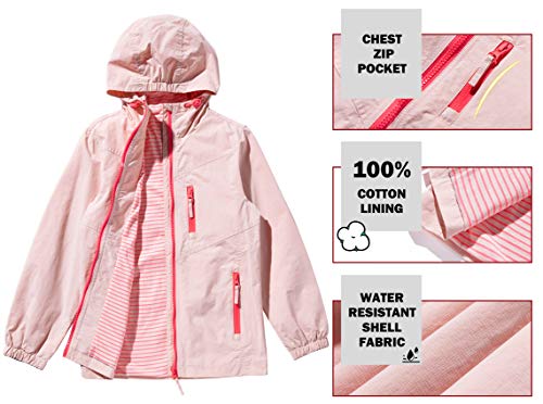 Maoo Garden Girls Lightweight Water Resistant Jacket Cotton Hooded Windbreaker Pink 11-12Y #TOP5
