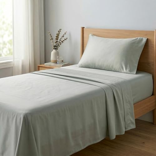 Image of Beckham Hotel Collection 100% Cotton Twin Sheet Set, 3-Piece, Aqua Gray | 500 Thread Count, Silky Soft Weave, Breathable, Anti-Pilling, 16-Inch Pocket, All-Around Elastic, Gets Softer with Every Wash