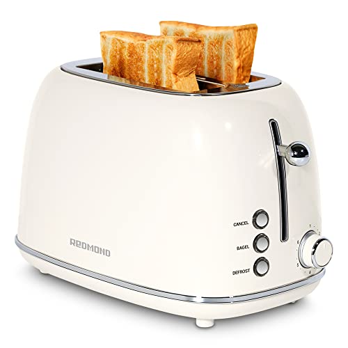 stainless steel retro toaster - REDMOND 2 Slice Toaster Retro Stainless Steel Toaster with Bagel, Cancel, Defrost Function and 6 Bread Shade Settings Bread Toaster, Extra Wide Slot and Removable Crumb Tray, Cream, ST028