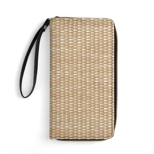 Wicker Neutral Leather Wallet with Scratch Resistant Strap for Easy Carrying