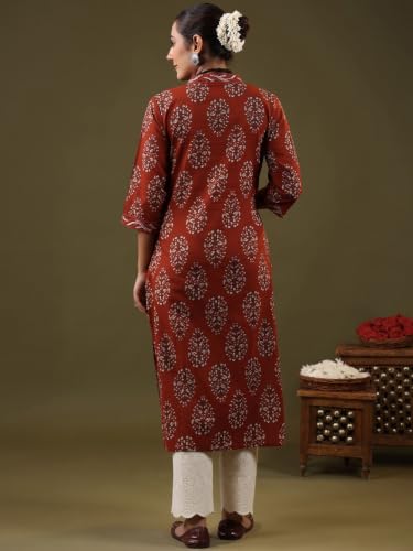 Image of FIRSTRAIN Women Cotton Straight Printed Kurti | Soft Breathable Kurta for Office & Casual Use | | Trendy Festive & Regular Wear Cotton Kurti