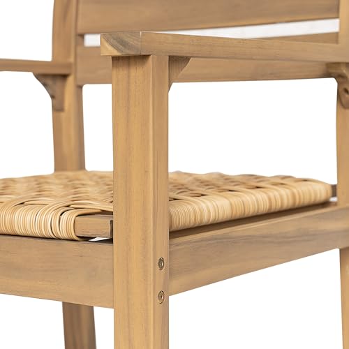 Christopher Knight Home Keria Outdoor Dining Chairs Set of 6, Acacia Wood Dining Chairs, Slat Panel Back Armchair, Woven Seat Armchairs, Wood Frame Kitchen Chair for Patio Poolside Garden, Light Teak by Christopher Knight Home - Image 8
