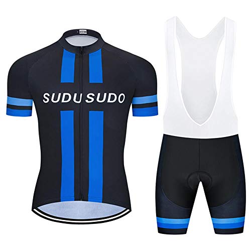 SUDUSUDO - Conjunto de camiseta de ciclismo para hombre de manga corta para bicicleta de carretera transpirable con 20D acolchado babero pantalones cortos, L, LS10.