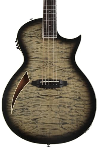 ESP 6 String LTD TL-6QM Thinline Acoustic Electric Guitar, Charcoal Burst, Right, (LTL6QMCHB)