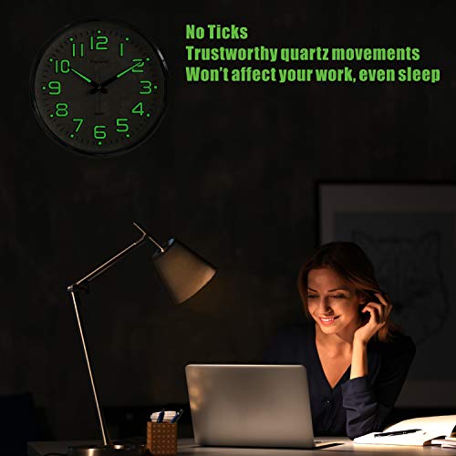 Plumeet Night Light Wall Clocks - 13 Inches Clock with Silent Non-Ticking Glowing Function - Great for Home Kitchen Bedroom - Large Number Battery Operated (Green Light) - Thumbnail 7
